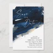 Navy Blue Watercolor Save the Date Einladung (Vorderseite)