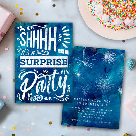Navy Blue Watercolor Shh Surprise Birthday Party Einladung