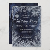 Navy Blue Watercolor & Silver Christmas Party Einladung (Vorne/Hinten)