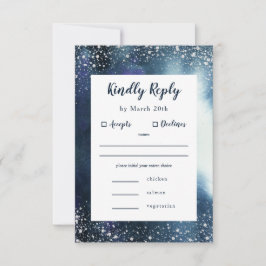 Navy Blue Watercolor Silver UAWG mit Essensauswahl RSVP Karte