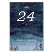 Navy Blue Watercolor Snow Wintery Tischnummer (Vorderseite)