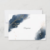 Navy Blue Watercolor Splashes Gold Spritzer RSVP Karte (Vorderseite)