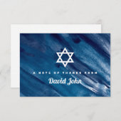 Navy Blue Watercolor Star von David Bar Mitzvah Dankeskarte (Vorne/Hinten)