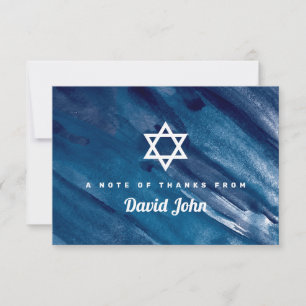 Navy Blue Watercolor Star von David Bar Mitzvah Dankeskarte