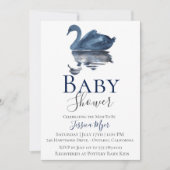 Navy Blue Watercolor Swan Baby Shower Einladung (Vorderseite)