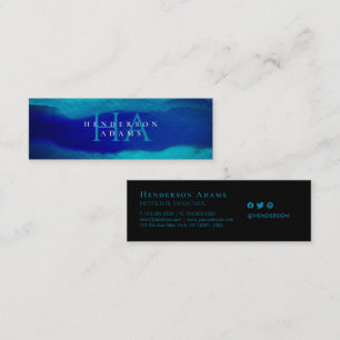 Navy Blue Watercolor Wavy Abstrakt Monogram Mini Visitenkarte