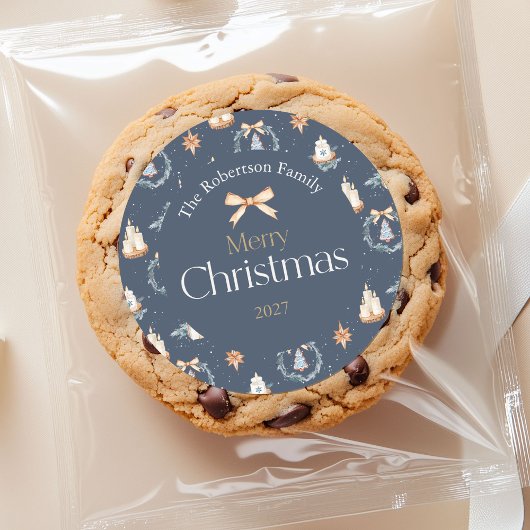 Navy Blue Watercolor Weihnachtsaufkleber Runder Aufkleber