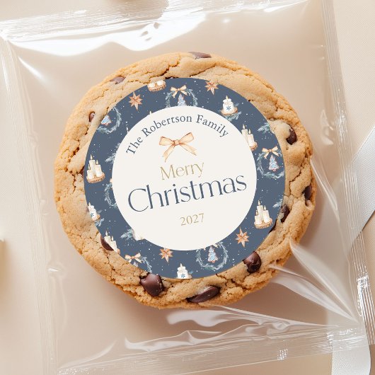 Navy Blue Watercolor Weihnachtsaufkleber Runder Aufkleber