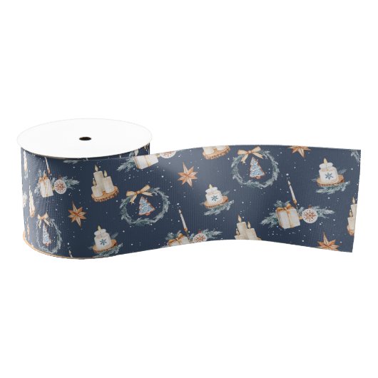 Navy Blue Watercolor Weihnachtsband Ripsband (Spule)