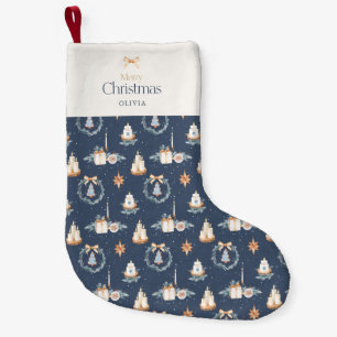 Navy Blue Watercolor Weihnachtsgebäck Strumpf Kleiner Weihnachtsstrumpf