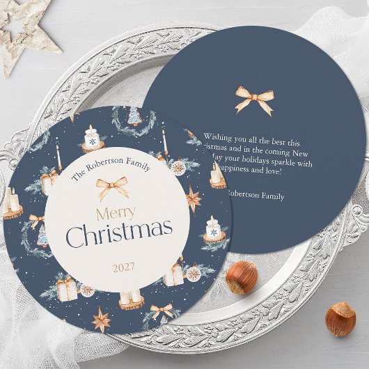 Navy Blue Watercolor Weihnachtskarte Einladung