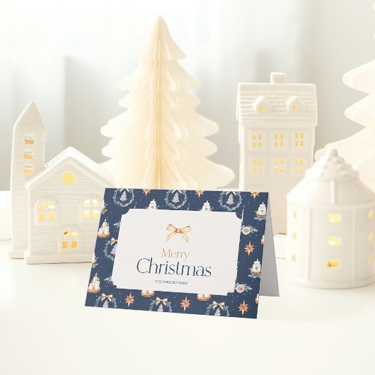 Navy Blue Watercolor Weihnachtskarte Karte