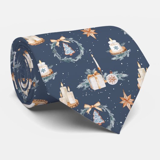 Navy Blue Watercolor Weihnachtszeit-Krawatte Krawatte (Gerollt)