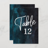 Navy Blue Watercolor & White Tischnummer Card (Vorne/Hinten)