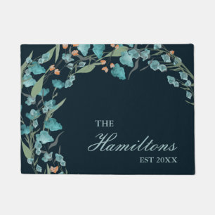 Navy Blue Watercolor Wildblume etabliert Fußmatte