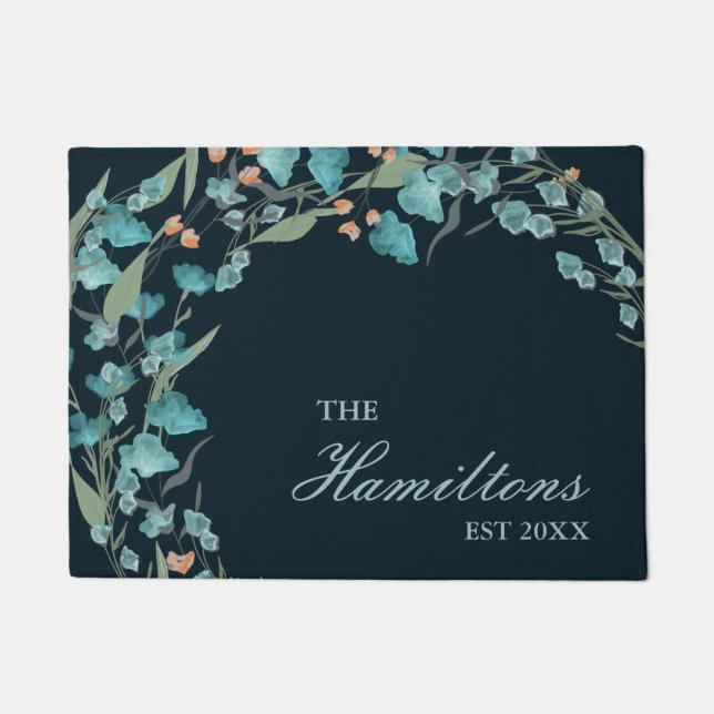 Navy Blue Watercolor Wildblume etabliert Fußmatte (Vorderseite)