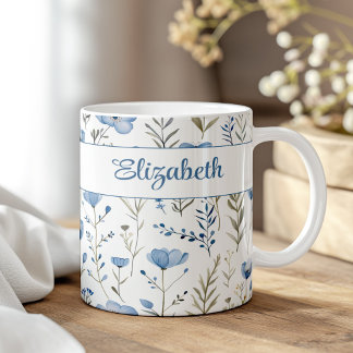 Navy Blue Watercolor Wildblumen Poppy Individuelle Kaffeetasse