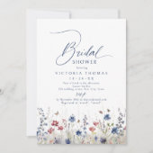 Navy Blue Watercolor Wildflower Bridal Shower Einladung (Vorderseite)