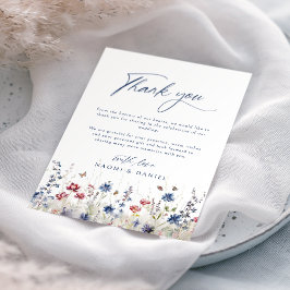 Navy Blue Watercolor Wildflower Field Wedding Dankeskarte