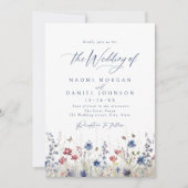 Navy Blue Watercolor Wildflower Field Wedding Einladung (Vorderseite)