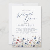 Navy Blue Watercolor Wildflower Rehearsal Dinner Einladung (Vorderseite)
