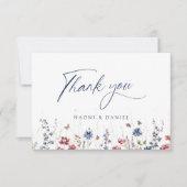 Navy Blue Watercolor Wildflower Rustic Wedding Dankeskarte (Vorderseite)