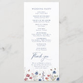 Navy Blue Watercolor Wildflower Rustic Wedding Menükarte (Rückseite)
