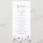 Navy Blue Watercolor Wildflower Rustic Wedding Menükarte (Vorderseite)