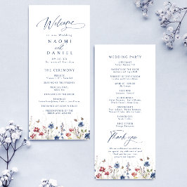 Navy Blue Watercolor Wildflower Rustic Wedding Menükarte