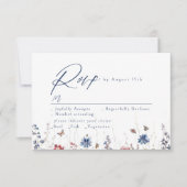 Navy Blue Watercolor Wildflower Rustic Wedding RSVP Karte (Vorderseite)
