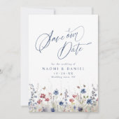 Navy Blue Watercolor Wildflower Rustic Wedding Save The Date (Vorderseite)