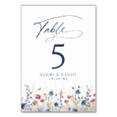 Navy Blue Watercolor Wildflower Rustic Wedding Tischnummer (Rückseite)