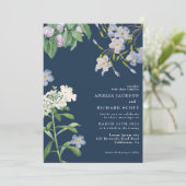 Navy blue watercolor wildflowers classic wedding einladung (Stehend Vorderseite)