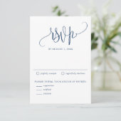 Navy Blue We Do moderne kalligraphische Hochzeit RSVP Karte (Stehend Vorderseite)