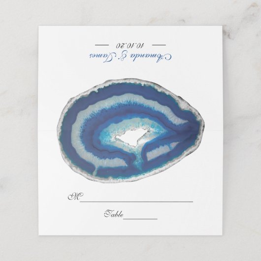 Navy Blue Wedding Agate Table Platzkarte (Außenseite Aufgefaltet)