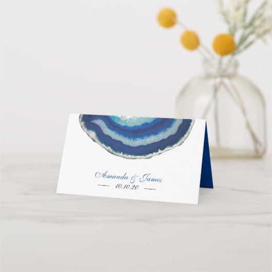 Navy Blue Wedding Agate Table Platzkarte (Rückseite)