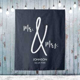Navy Blue Wedding Backdrop Custom Nautical Mr. Mrs Wandteppich