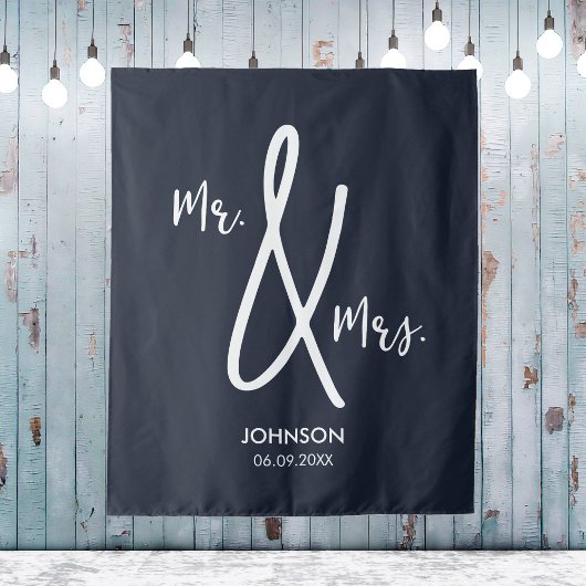 Navy Blue Wedding Backdrop Custom Nautical Mr. Mrs Wandteppich