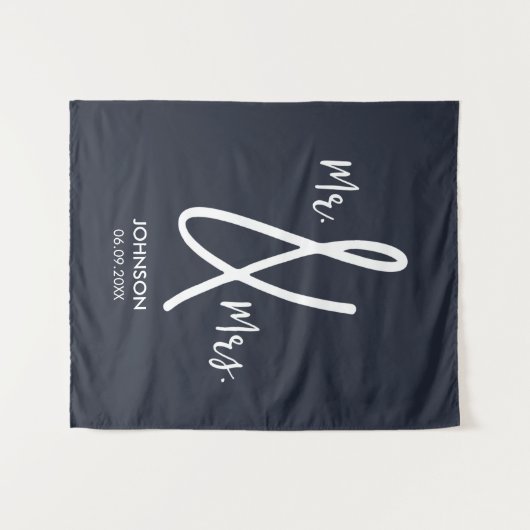 Navy Blue Wedding Backdrop Custom Nautical Mr. Mrs Wandteppich (Vorderseite (Horizontal))