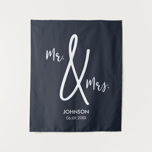 Navy Blue Wedding Backdrop Custom Nautical Mr. Mrs Wandteppich (Vorderseite)