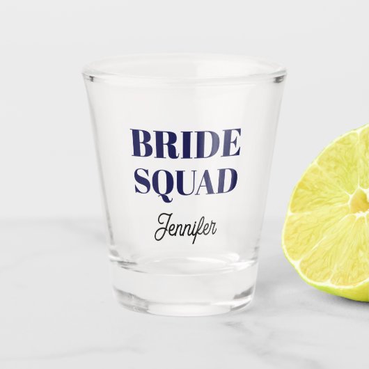 Navy Blue Wedding Bride Squad Personalized Schnapsglas (Vorderseite)