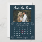 Navy Blue Wedding Calendar Foto Save the Date Magneteinladung (Vorderseite)