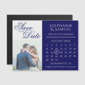 Navy Blue Wedding Calendar Foto Save the Date Magneteinladung (Vorne/Hinten)