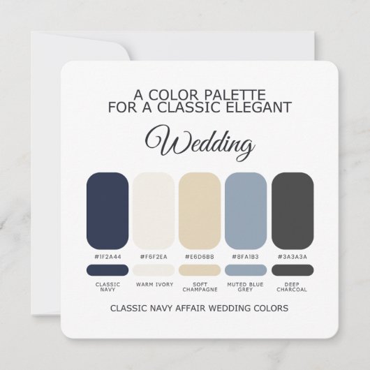 Navy Blue Wedding Color Palette Classic Elegant Einladung (Vorderseite)