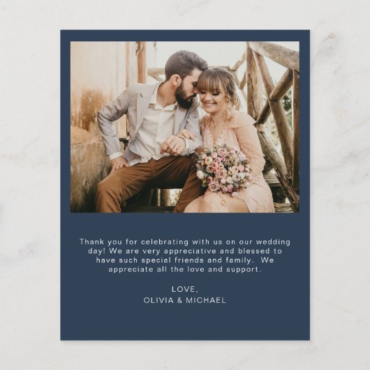 Navy Blue Wedding Dankeschön Cards Foto Minimalist Flyer (Hinten)