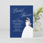 Navy Blue Wedding Gown Brautparty Einladung (Stehend Vorderseite)