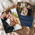 Navy Blue Wedding Minimalistisch Dankeschön Karten<br><div class="desc">Budget Hochzeit Handgeschriebene Dankeschön Karten,  die ein Foto auf der Vorder- und Rückseite haben. Die Dankeschön-Karten enthalten eine moderne,  weiße und schwarze handgeschriebene kursive Schriftzeichen-Typografie,  die elegant,  einfach und modern nach einem minimalistischen einfachen Hochzeitstag-Fest zu verwenden sind.</div>
