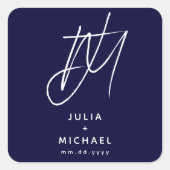 Navy Blue Wedding Monogram Square Sticker (Vorderseite)
