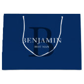 Navy Blue Wedding Party Monogram Vielen Dank Große Geschenktüte (Vorderseite)