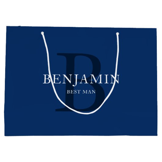 Navy Blue Wedding Party Monogram Vielen Dank Große Geschenktüte (Rückseite)